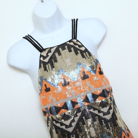 Nasty Gal Sequin Party Sleeveless Sequins Aztec Geometric Multicolor Mini Dress - Picture 7 of 11